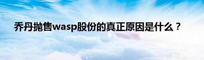 乔丹抛售wasp股份的真正原因是什么？