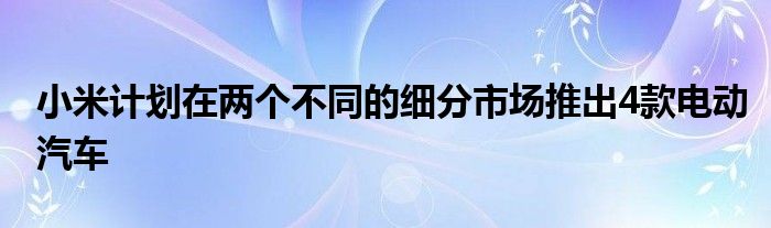 小米计划在两个不同的细分市场推出4款电动汽车