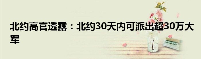 北约高官透露：北约30天内可派出超30万大军