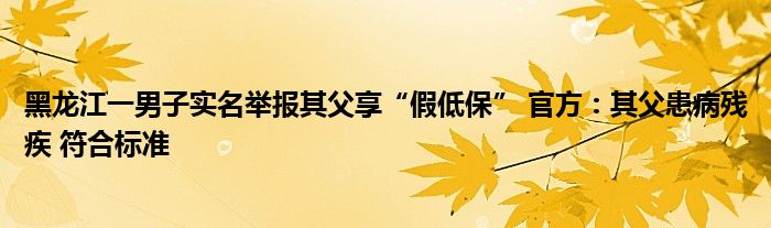 黑龙江一男子实名举报其父享“假低保” 官方：其父患病残疾 符合标准