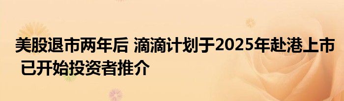 美股退市两年后 滴滴计划于2025年赴港上市 已开始投资者推介