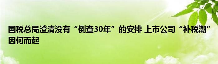 国税总局澄清没有“倒查30年”的安排 上市公司“补税潮”因何而起