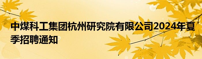 中煤科工集团杭州研究院有限公司2024年夏季招聘通知