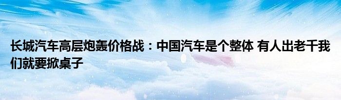 长城汽车高层炮轰价格战：中国汽车是个整体 有人出老千我们就要掀桌子