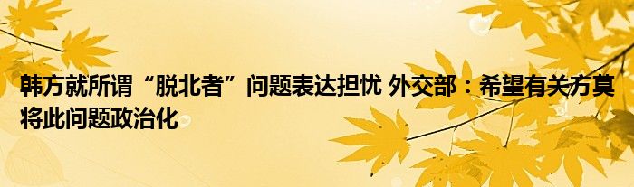 韩方就所谓“脱北者”问题表达担忧 外交部：希望有关方莫将此问题政治化