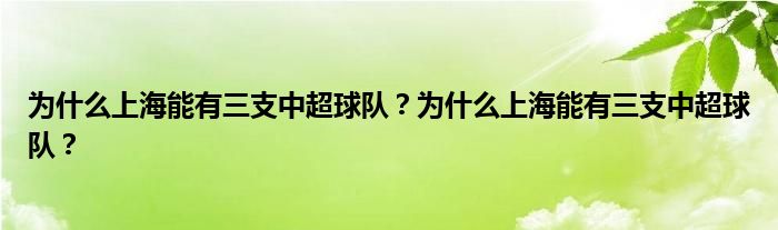 为什么上海能有三支中超球队？为什么上海能有三支中超球队？