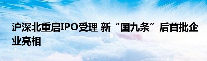 沪深北重启IPO受理 新“国九条”后首批企业亮相