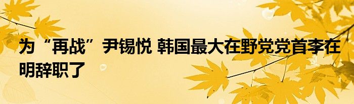 为“再战”尹锡悦 韩国最大在野党党首李在明辞职了