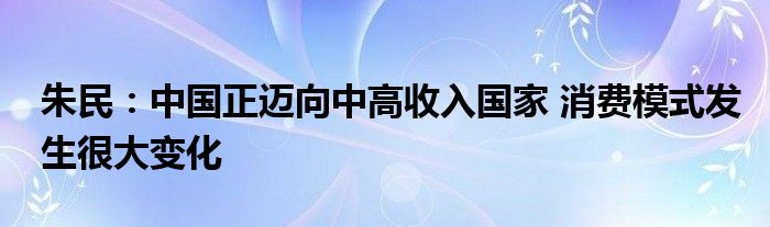 朱民：中国正迈向中高收入国家 消费模式发生很大变化