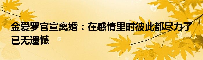 金爱罗官宣离婚：在感情里时彼此都尽力了 已无遗憾