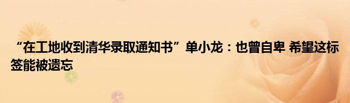 “在工地收到清华录取通知书”单小龙：也曾自卑 希望这标签能被遗忘