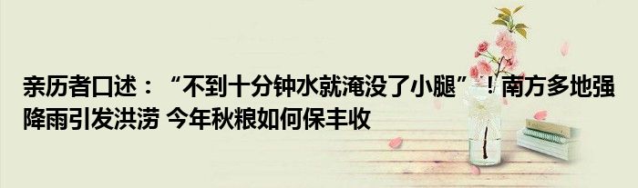 亲历者口述：“不到十分钟水就淹没了小腿”！南方多地强降雨引发洪涝 今年秋粮如何保丰收