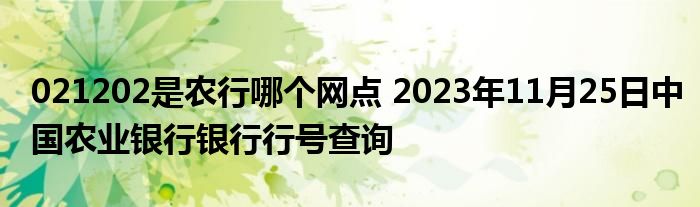 021202是农行哪个网点 2023年11月25日中国农业银行银行行号查询