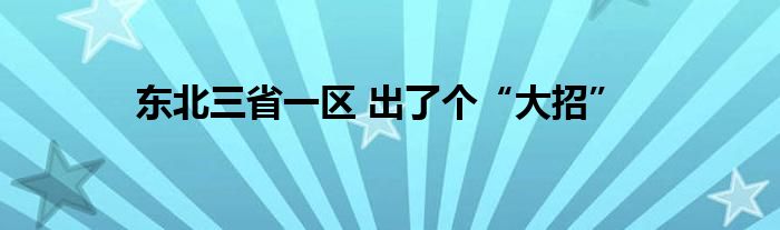 东北三省一区 出了个“大招”