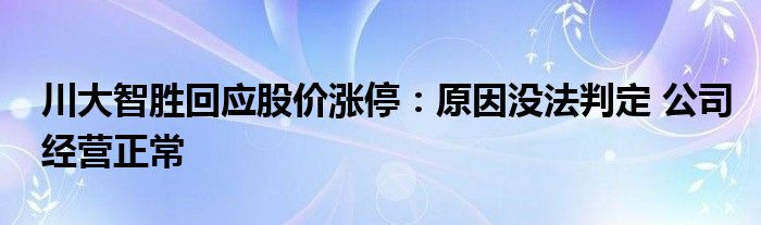 川大智胜回应股价涨停：原因没法判定 公司经营正常