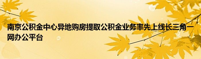 南京公积金中心异地购房提取公积金业务率先上线长三角一网办公平台