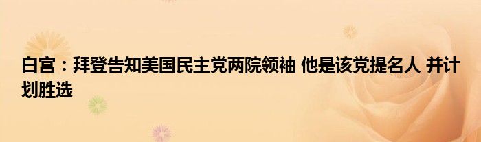 白宫：拜登告知美国民主党两院领袖 他是该党提名人 并计划胜选