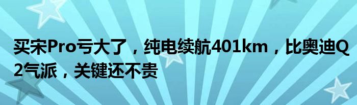 买宋Pro亏大了，纯电续航401km，比奥迪Q2气派，关键还不贵