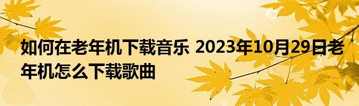 如何在老年机下载音乐 2023年10月29日老年机怎么下载歌曲