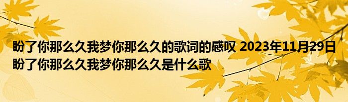 盼了你那么久我梦你那么久的歌词的感叹 2023年11月29日盼了你那么久我梦你那么久是什么歌