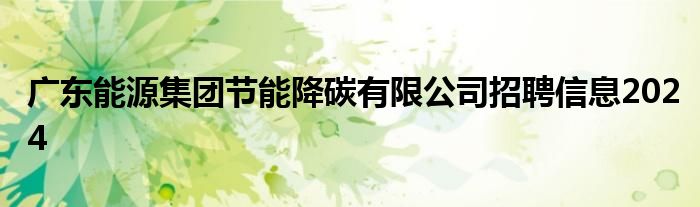 广东能源集团节能降碳有限公司招聘信息2024