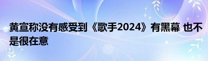 黄宣称没有感受到《歌手2024》有黑幕 也不是很在意