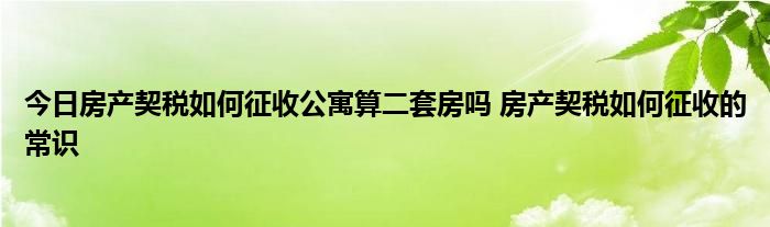 今日房产契税如何征收公寓算二套房吗 房产契税如何征收的常识