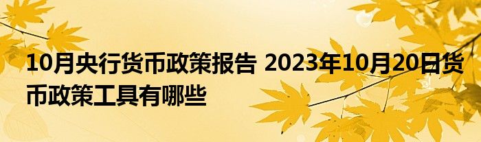 10月央行货币政策报告 2023年10月20日货币政策工具有哪些