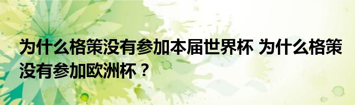 为什么格策没有参加本届世界杯 为什么格策没有参加欧洲杯？