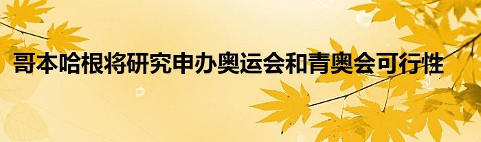 哥本哈根将研究申办奥运会和青奥会可行性