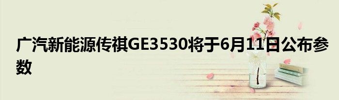 广汽新能源传祺GE3530将于6月11日公布参数