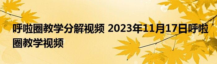 呼啦圈教学分解视频 2023年11月17日呼啦圈教学视频