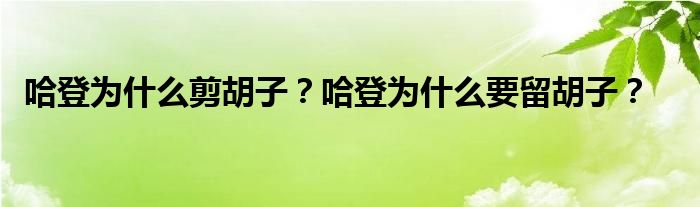 哈登为什么剪胡子？哈登为什么要留胡子？